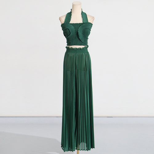 2pcs High Waist Wide-leg Trousers