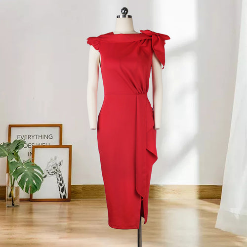 European And American Red Mid-length Dress