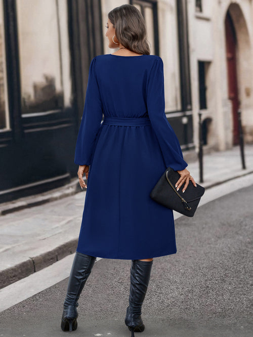 Autumn And Winter Irregular Collar Button Long Sleeve Dress