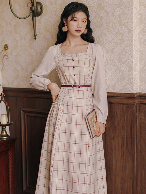 Women's Autumn And Winter Retro Plaid Dress