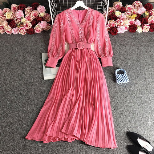 Women's Panelled Lace Puff Sleeve Chiffon Maxi Dress