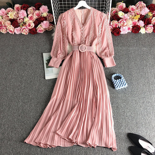 Women's Panelled Lace Puff Sleeve Chiffon Maxi Dress