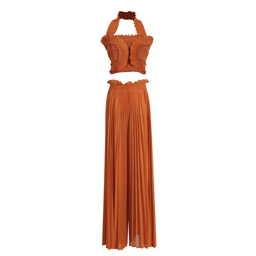 2pcs High Waist Wide-leg Trousers