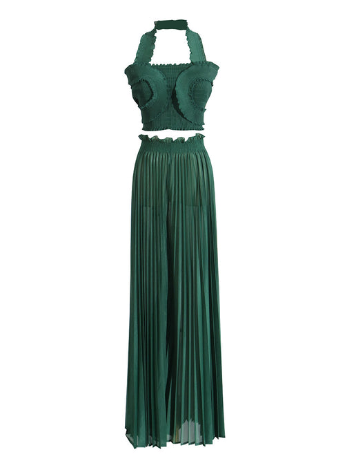 2pcs High Waist Wide-leg Trousers