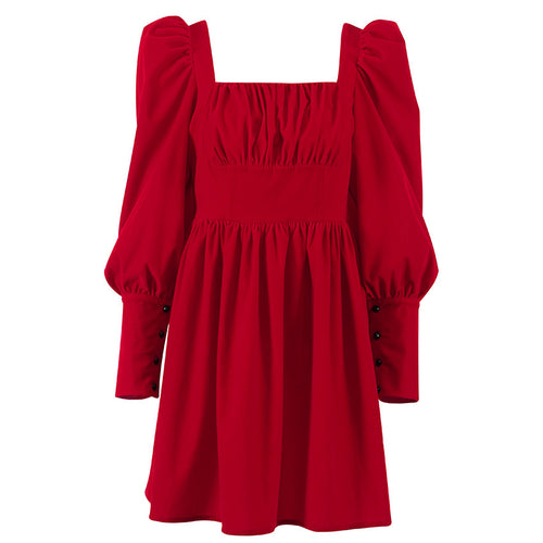 Fashion New Velvet Red Sexy Square Neck Dress