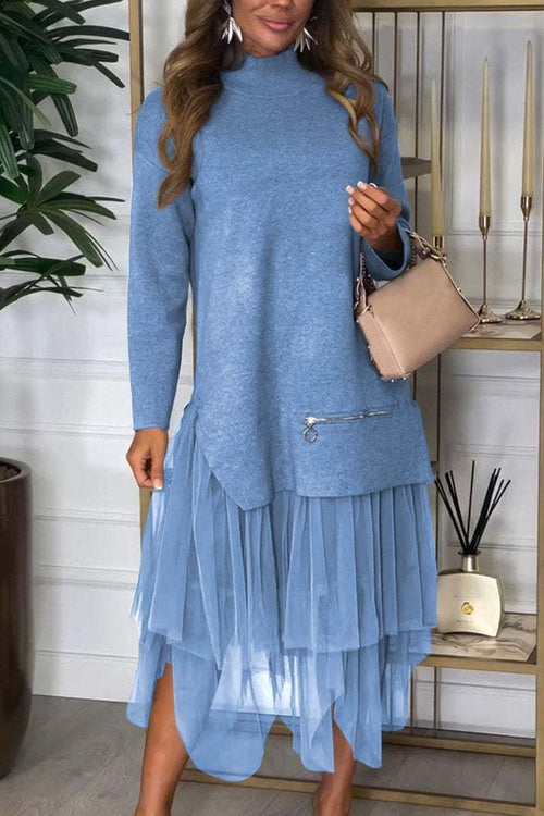 New Autumn And Winter Women's Casual Mesh Stitching Dress