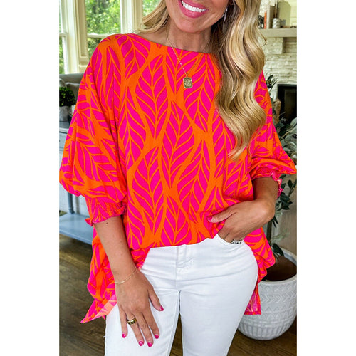Chiffon Floral Puff Sleeve Shirt