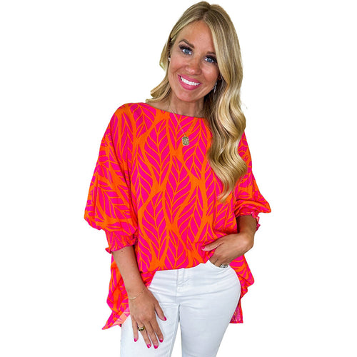 Chiffon Floral Puff Sleeve Shirt