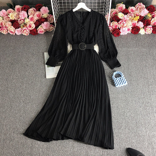 Women's Panelled Lace Puff Sleeve Chiffon Maxi Dress