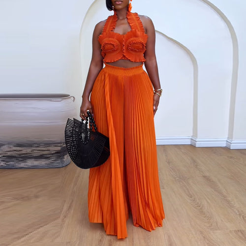 2pcs High Waist Wide-leg Trousers