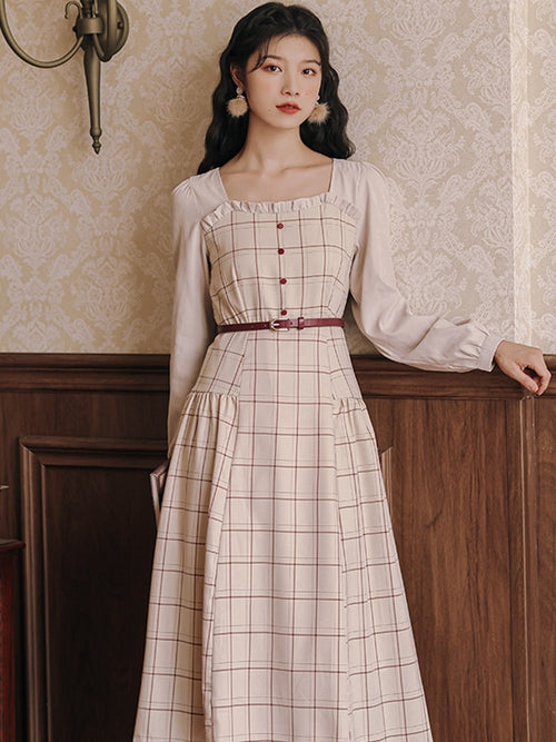 Women's Autumn And Winter Retro Plaid Dress