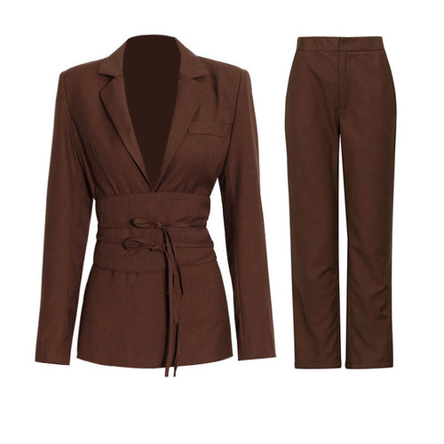 High Waist Straight Trousers Suit
