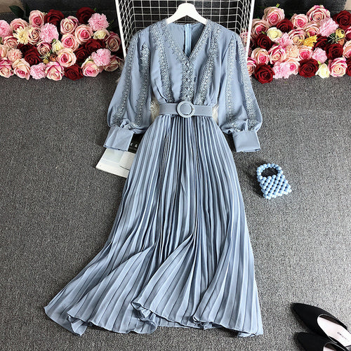 Women's Panelled Lace Puff Sleeve Chiffon Maxi Dress